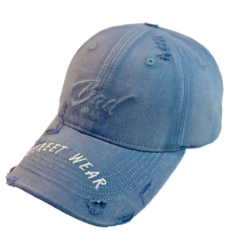 Women Denim Hole Baseball Cap Red Wide Brim - Image 12