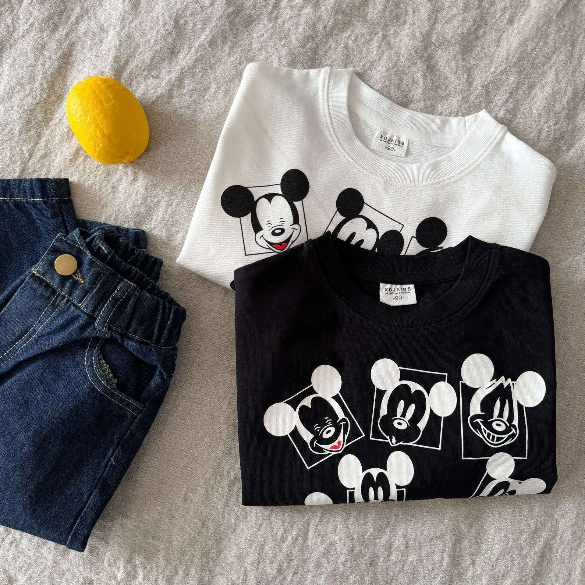 Children's Mickey Mouse Long Sleeve T-Shirt White Black — feature 2