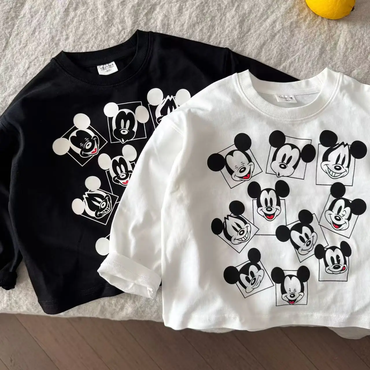 Children's Mickey Mouse Long Sleeve T-Shirt White Black — feature 6