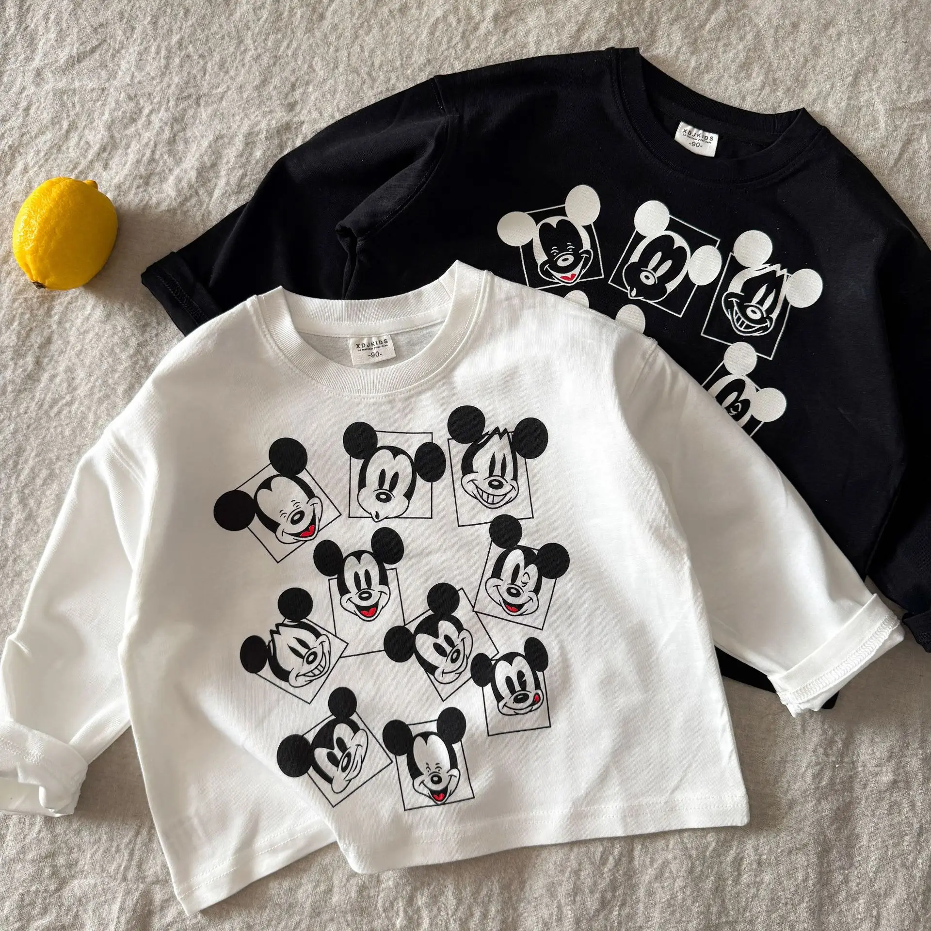 Children's Mickey Mouse Long Sleeve T-Shirt White Black — feature 8