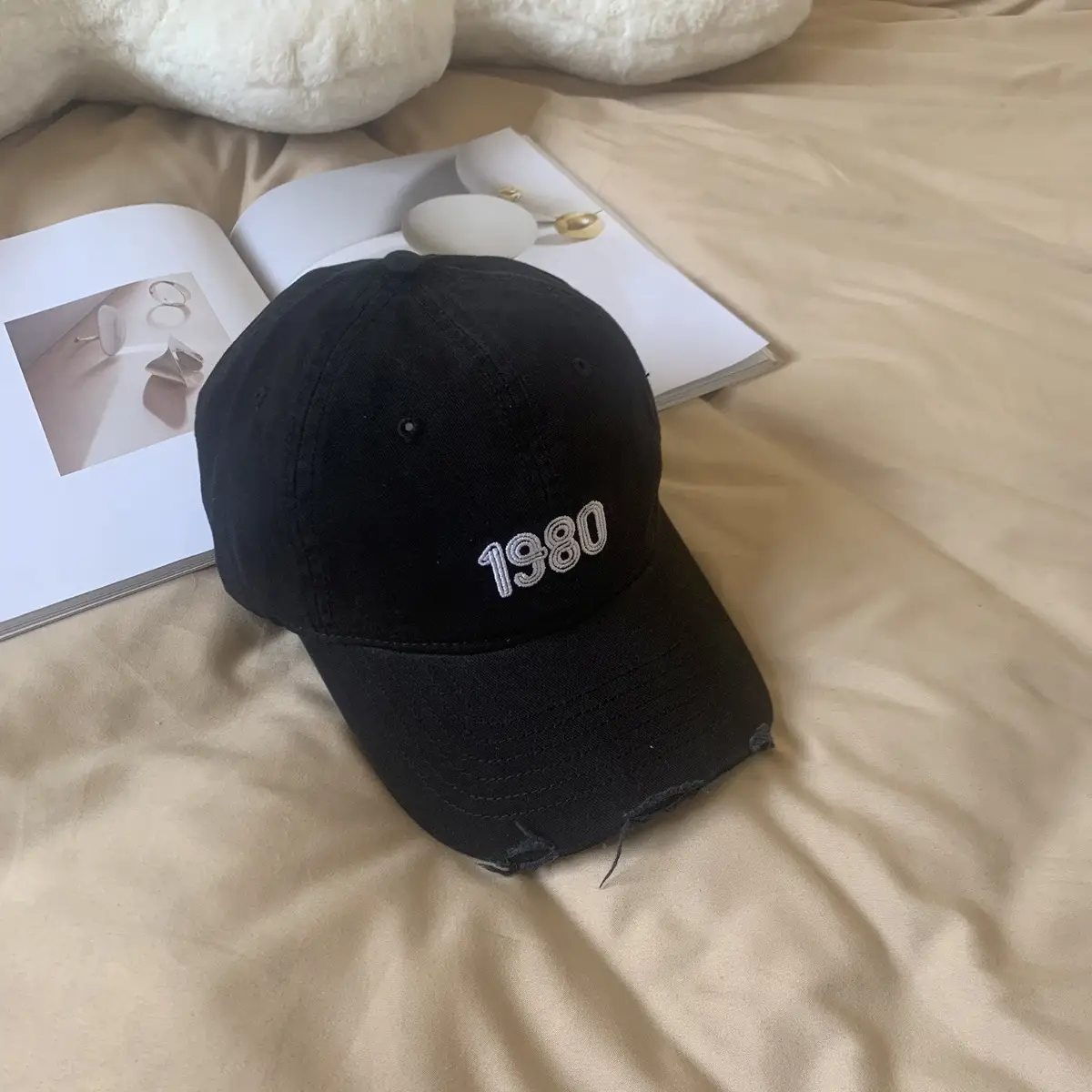 Women Men Summer Black Embroidered Cap 1980 - Image 5