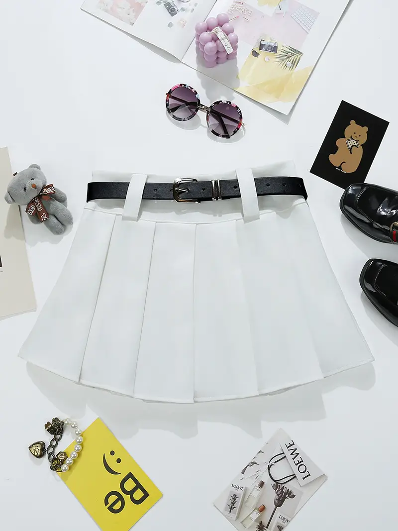 Black Pleated Skirt With Belt High Waist 2025 - Image 2