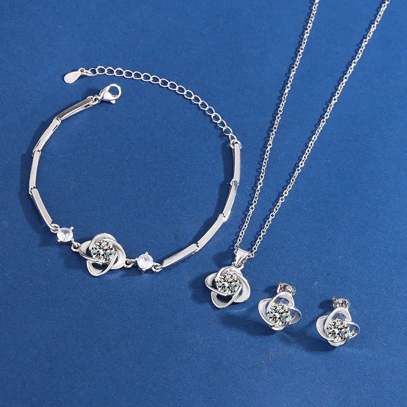 Women's Lucky Four-Leaf Clover Necklace Set Blue Elegant - Image 4