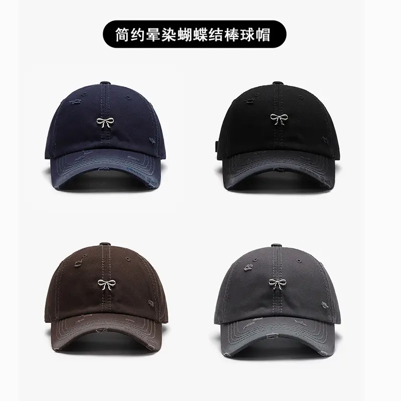 Women Bow Embroidered Baseball Cap Beige - Image 9