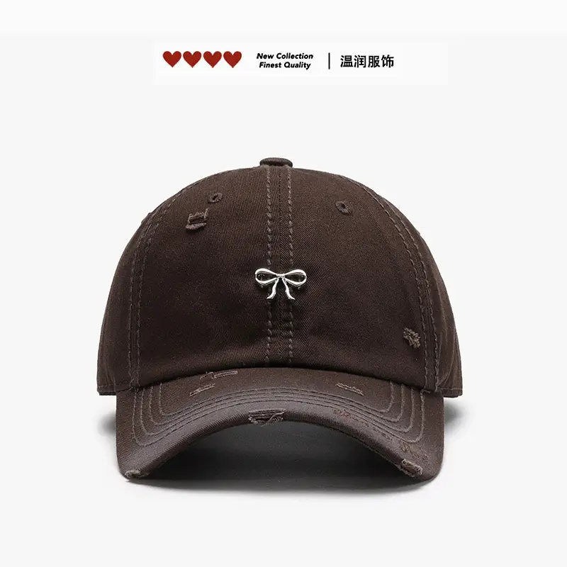 Women Bow Embroidered Baseball Cap Beige - Image 10
