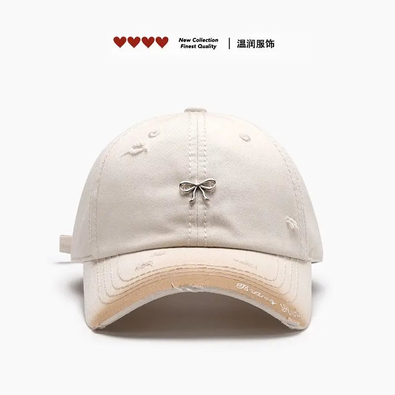 Women Bow Embroidered Baseball Cap Beige - Image 11