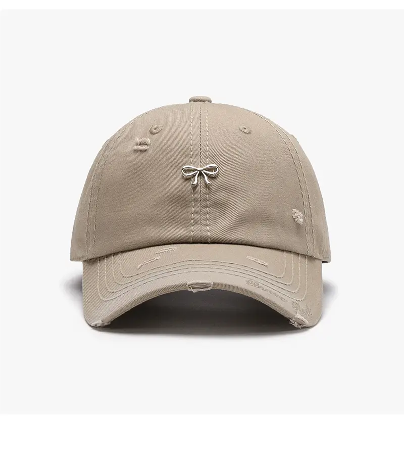 Women Bow Embroidered Baseball Cap Beige — feature 11