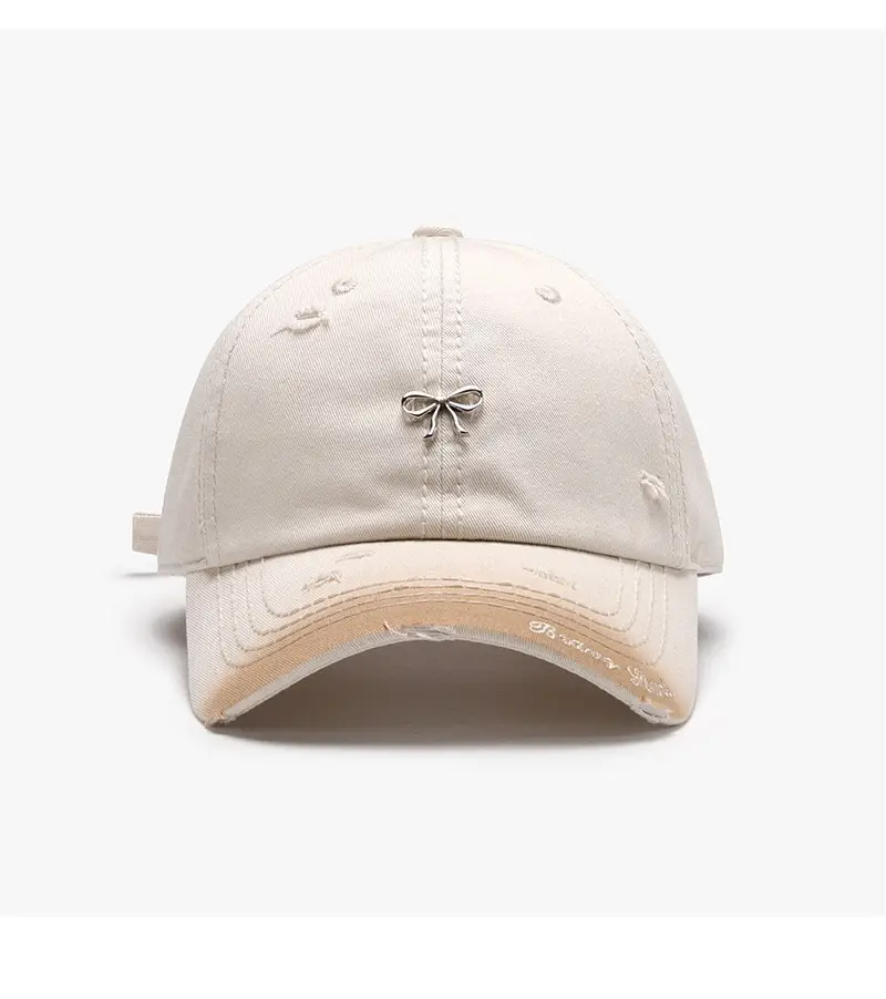 Women Bow Embroidered Baseball Cap Beige — feature 12