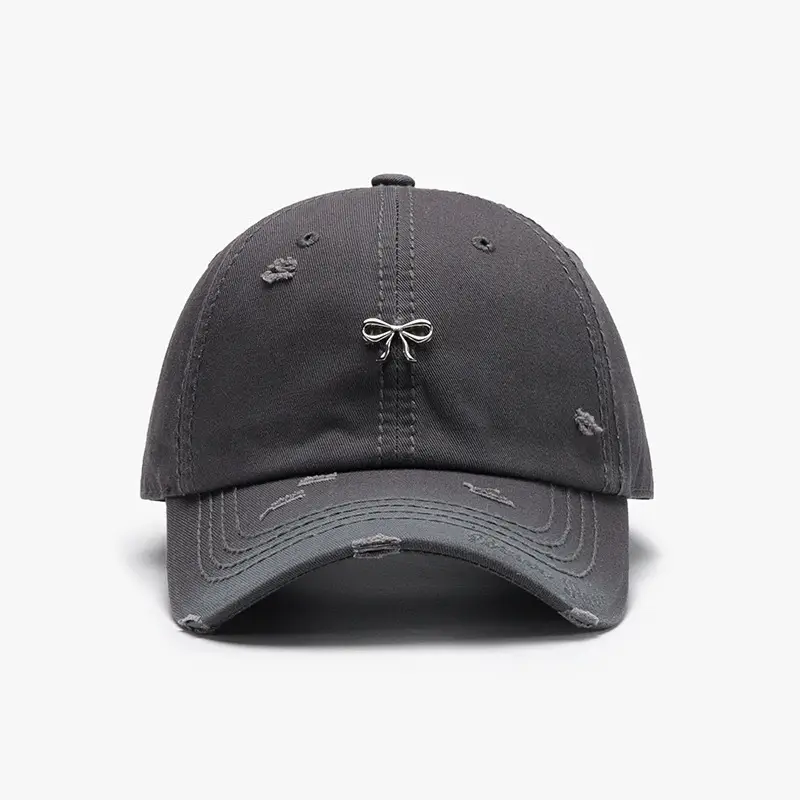Women Bow Embroidered Baseball Cap Beige - Image 4