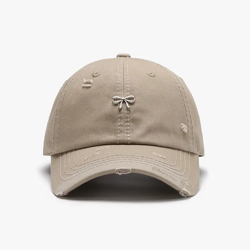 Women Bow Embroidered Baseball Cap Beige - Image 5
