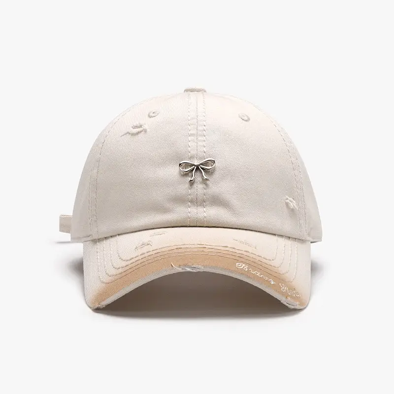 Women Bow Embroidered Baseball Cap Beige - Image 6