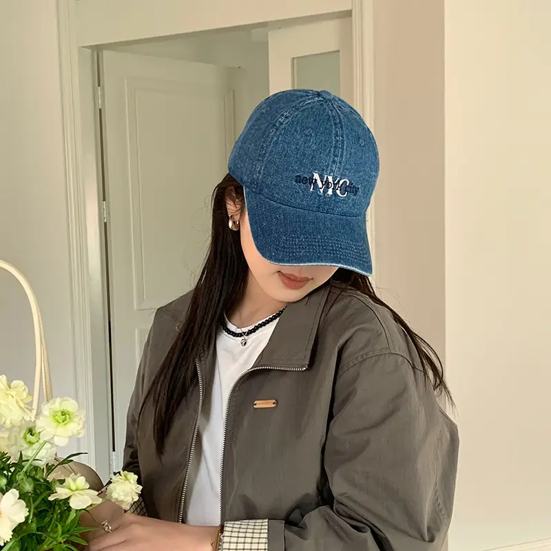 American Vintage Denim Baseball Cap Women Spring Summer NYC Letter Deep Top Big Head Cap Men Sunscreen Hat - Image 4