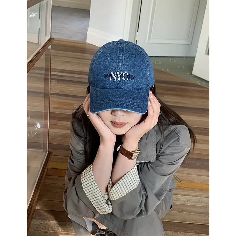 American Vintage Denim Baseball Cap Women Spring Summer NYC Letter Deep Top Big Head Cap Men Sunscreen Hat - Image 5