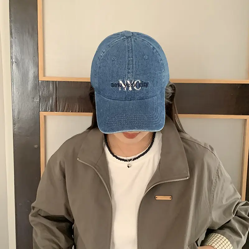 American Vintage Denim Baseball Cap Women Spring Summer NYC Letter Deep Top Big Head Cap Men Sunscreen Hat - Image 6