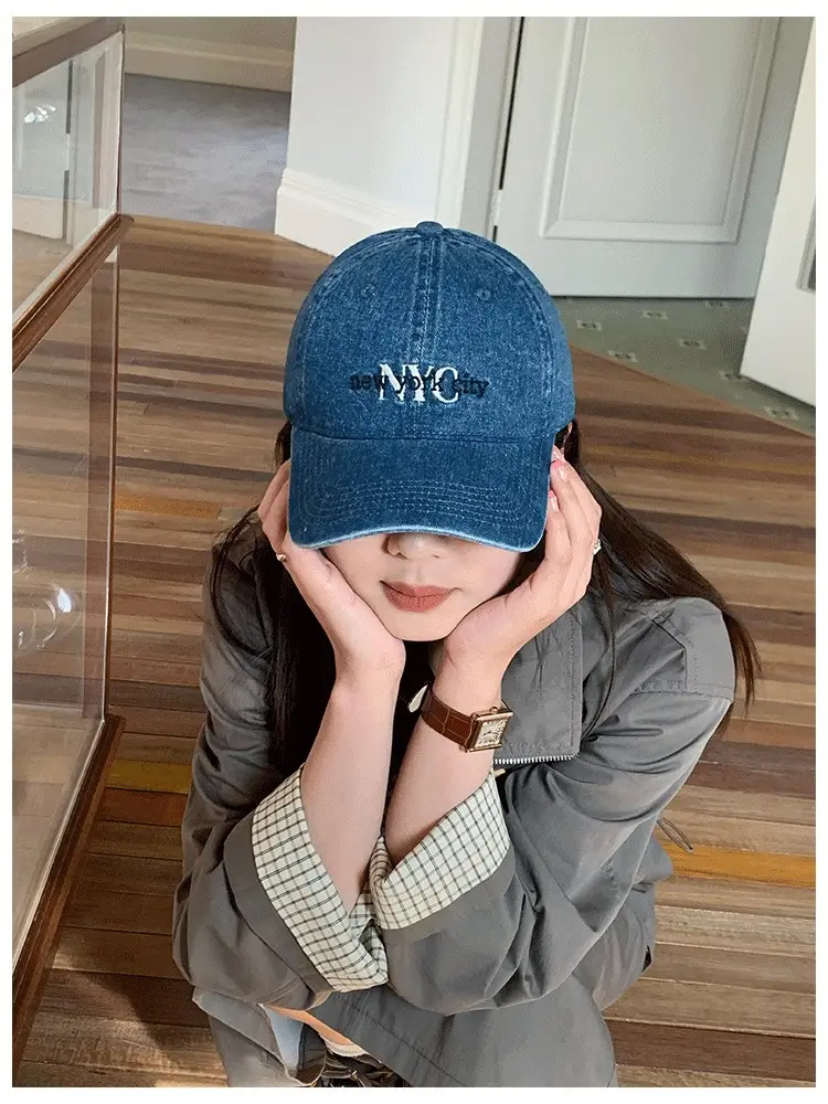 American Vintage Denim Baseball Cap Women Spring Summer NYC Letter Deep Top Big Head Cap Men Sunscreen Hat โ feature 5