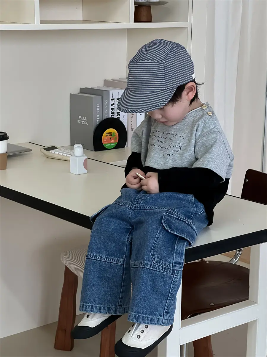 Kids Long Sleeve T-Shirt Jeans Suit Autumn New Korean Style Boys - Image 4