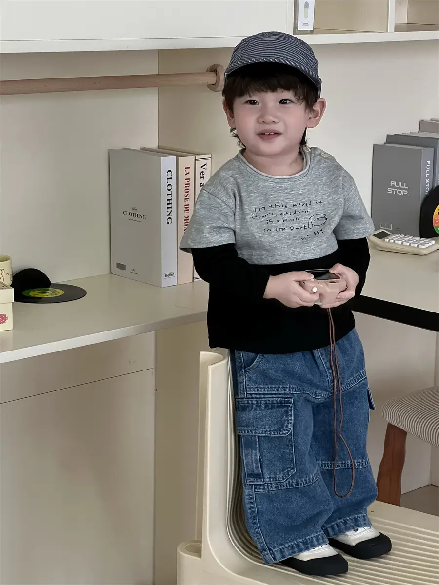 Kids Long Sleeve T-Shirt Jeans Suit Autumn New Korean Style Boys - Image 5