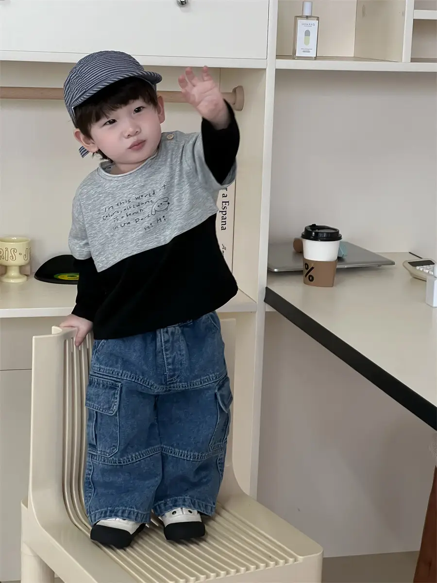 Kids Long Sleeve T-Shirt Jeans Suit Autumn New Korean Style Boys - Image 6