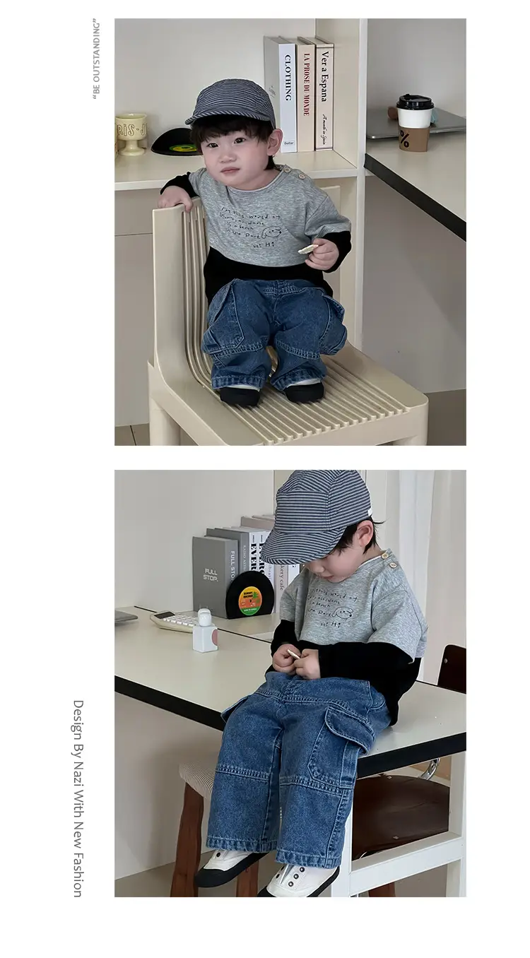 Kids Long Sleeve T-Shirt Jeans Suit Autumn New Korean Style Boys — feature 8