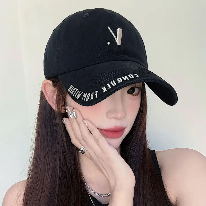 Korean-style Black Baseball Cap with Wide Brim for Men Women - Image 6