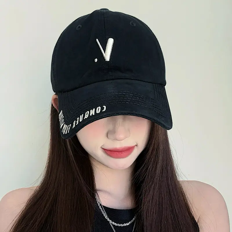 Korean-style Black Baseball Cap with Wide Brim for Men Women - Image 7