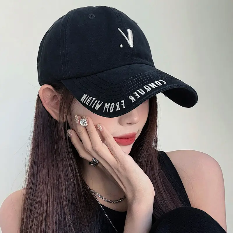 Korean-style Black Baseball Cap with Wide Brim for Men Women - Image 8