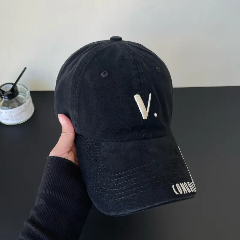 Korean-style Black Baseball Cap with Wide Brim for Men Women