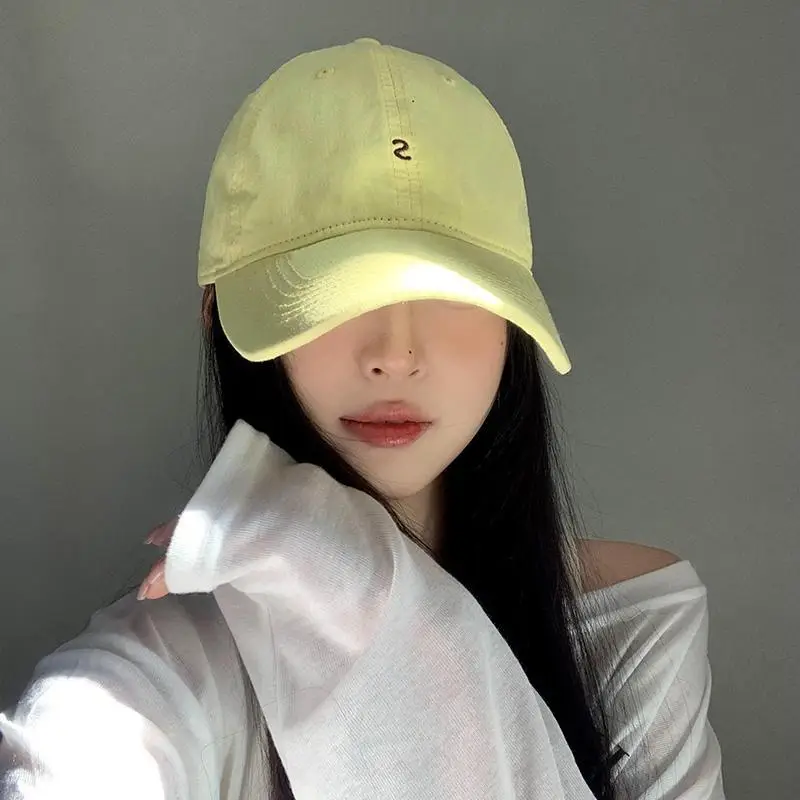 Women Yellow Letter Baseball Cap Wide Brim Korean Style