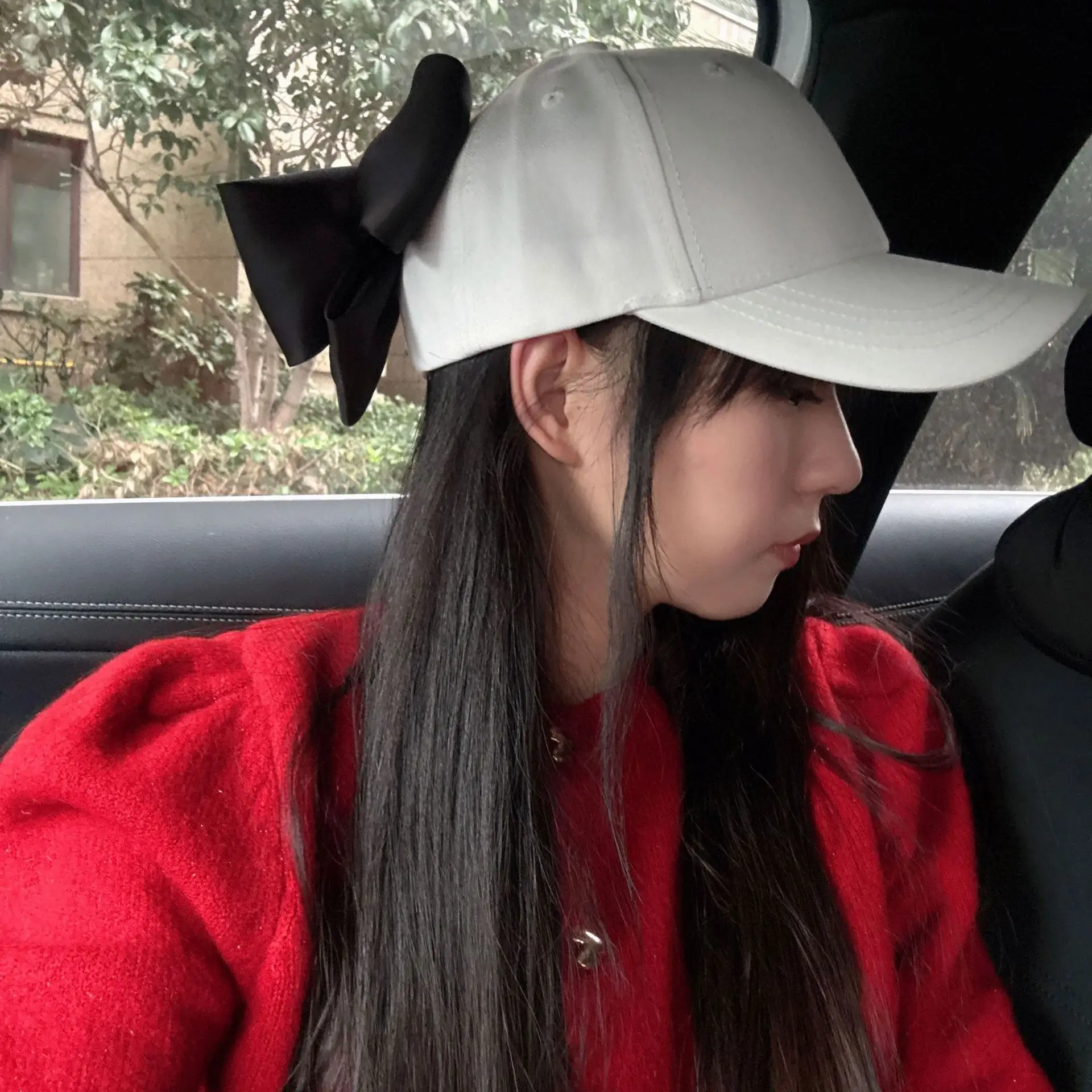 Women Korean Style Bow Hat Baseball Cap Red Coat