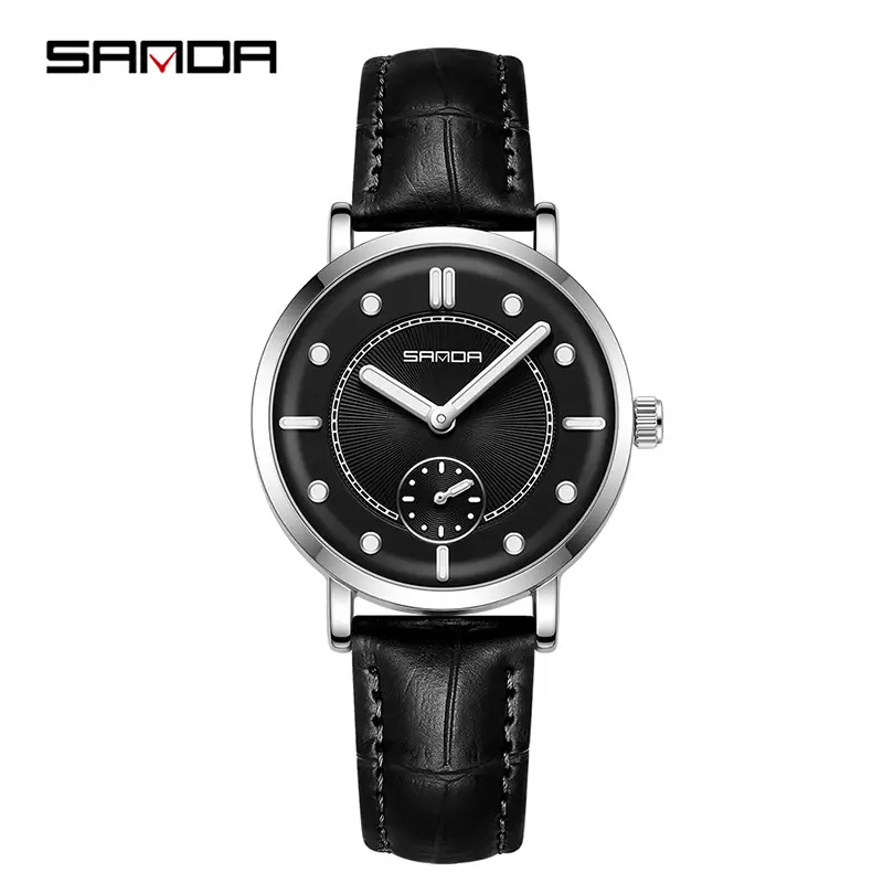 Sanda Women's Brown Leather Quartz Watch with Luminous Dial - Image 11
