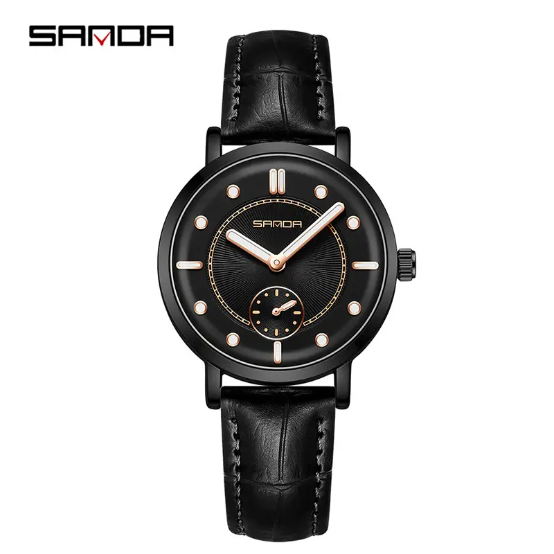 Sanda Women's Brown Leather Quartz Watch with Luminous Dial - Image 12