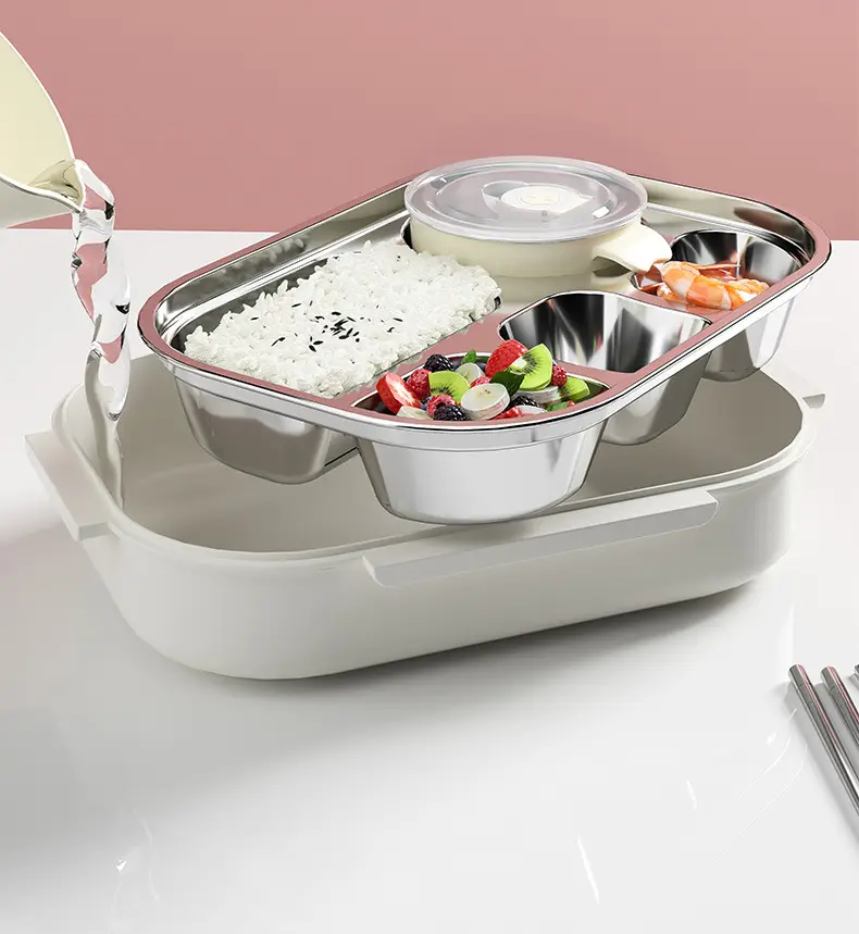 Cartoon children's stainless steel compartment lunch box portable lunch box student office worker lunch box insulation box with tableware — feature 18