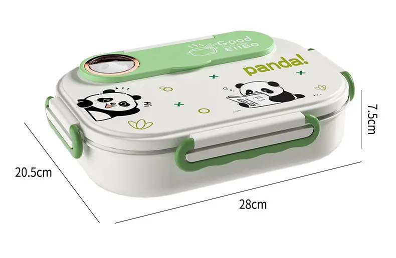 Cartoon children's stainless steel compartment lunch box portable lunch box student office worker lunch box insulation box with tableware — feature 2