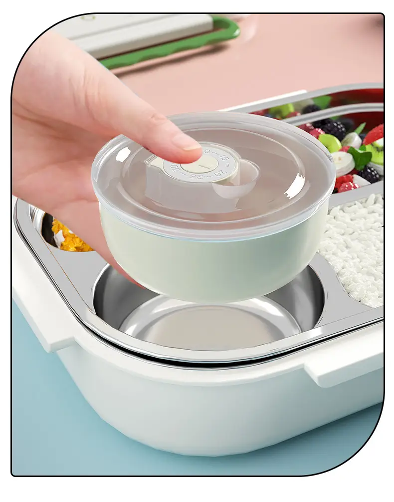 Cartoon children's stainless steel compartment lunch box portable lunch box student office worker lunch box insulation box with tableware — feature 26