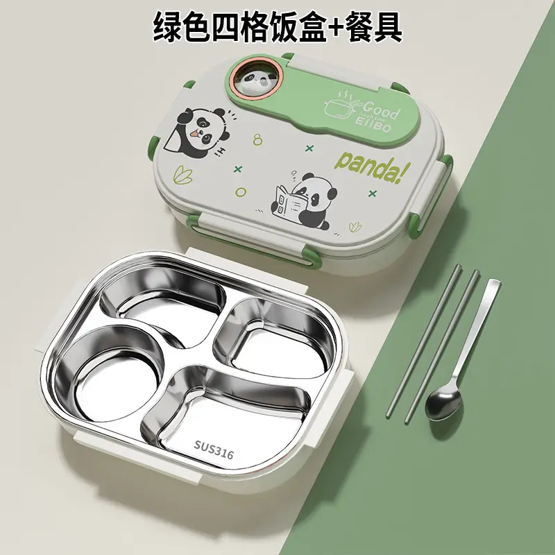 Cartoon children's stainless steel compartment lunch box portable lunch box student office worker lunch box insulation box with tableware