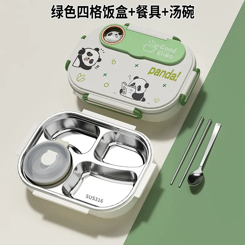 Cartoon children's stainless steel compartment lunch box portable lunch box student office worker lunch box insulation box with tableware