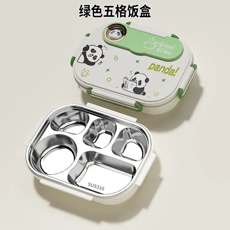 Cartoon children's stainless steel compartment lunch box portable lunch box student office worker lunch box insulation box with tableware