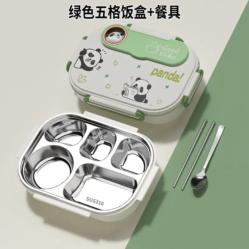 Cartoon children's stainless steel compartment lunch box portable lunch box student office worker lunch box insulation box with tableware