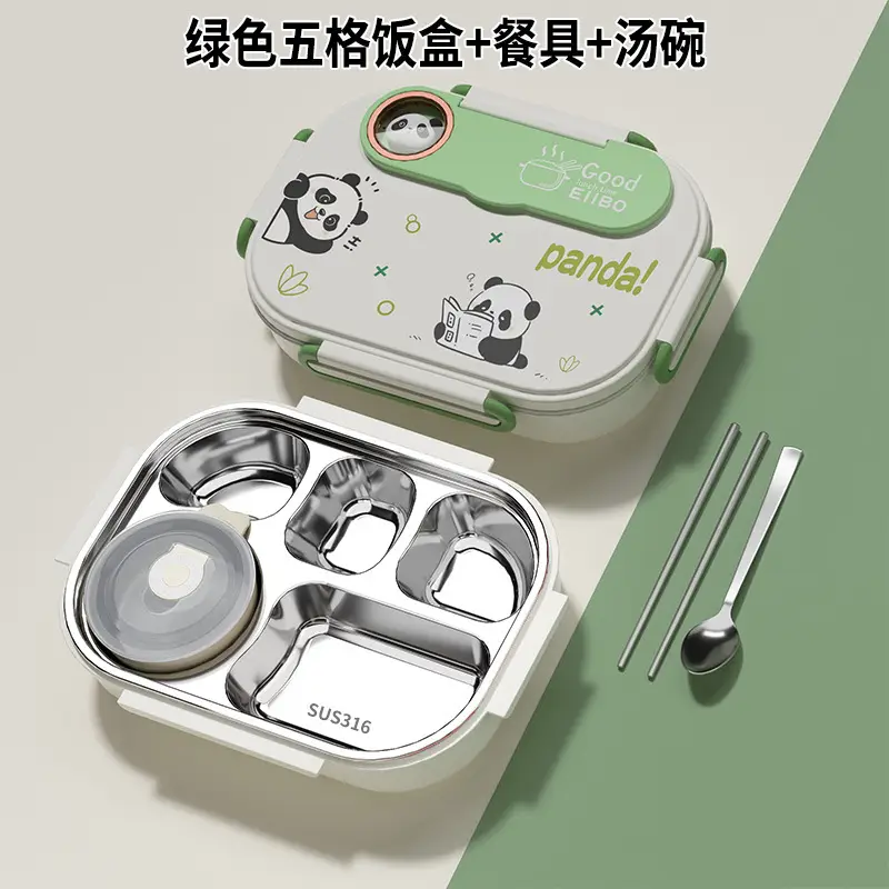 Cartoon children's stainless steel compartment lunch box portable lunch box student office worker lunch box insulation box with tableware