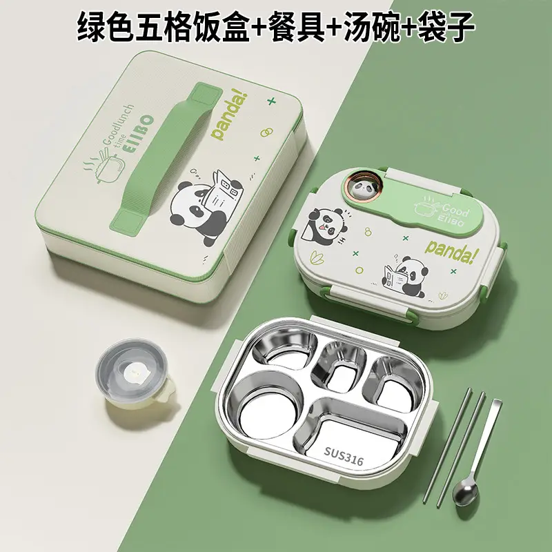 Cartoon children's stainless steel compartment lunch box portable lunch box student office worker lunch box insulation box with tableware