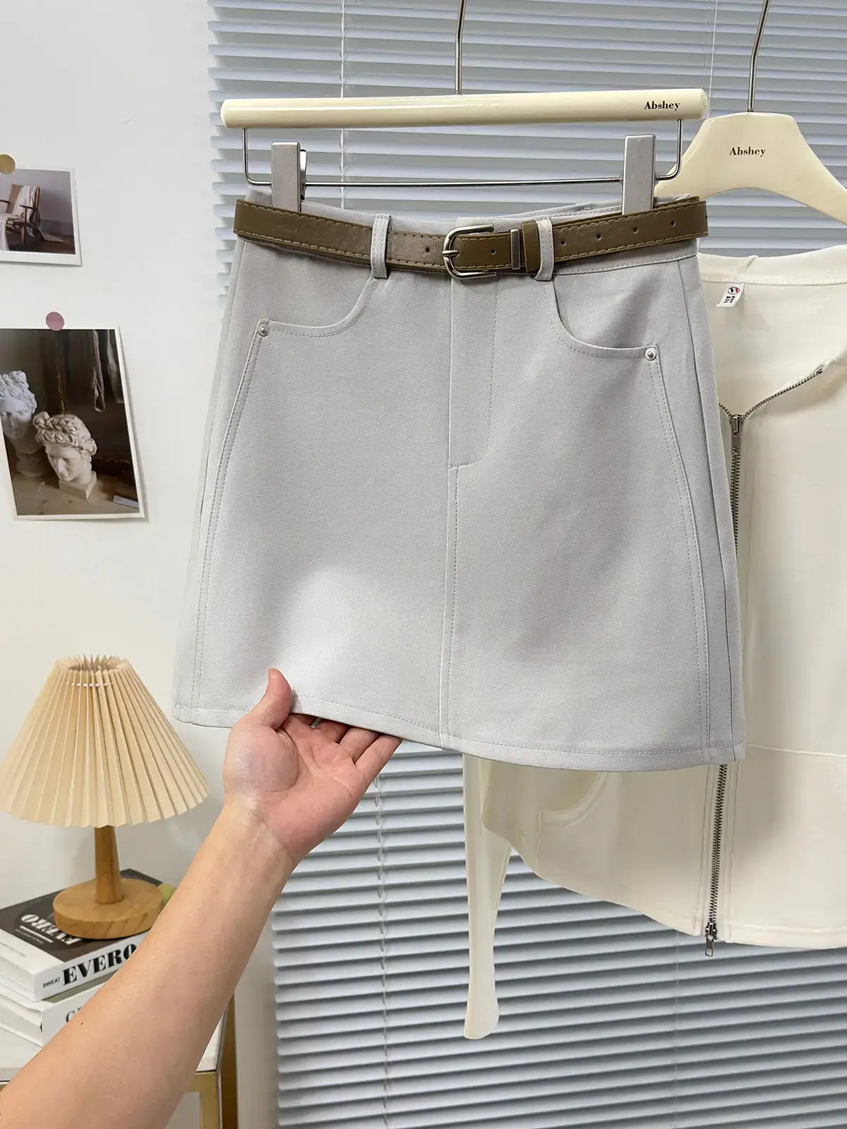 2025 Spring Summer Casual Short Skirt High Waist Slim Belted - Image 9