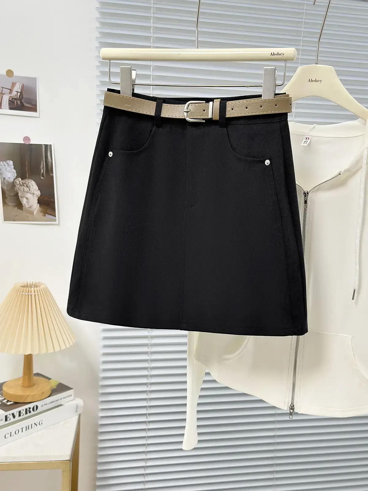 2025 Spring Summer Casual Short Skirt High Waist Slim Belted - Image 2