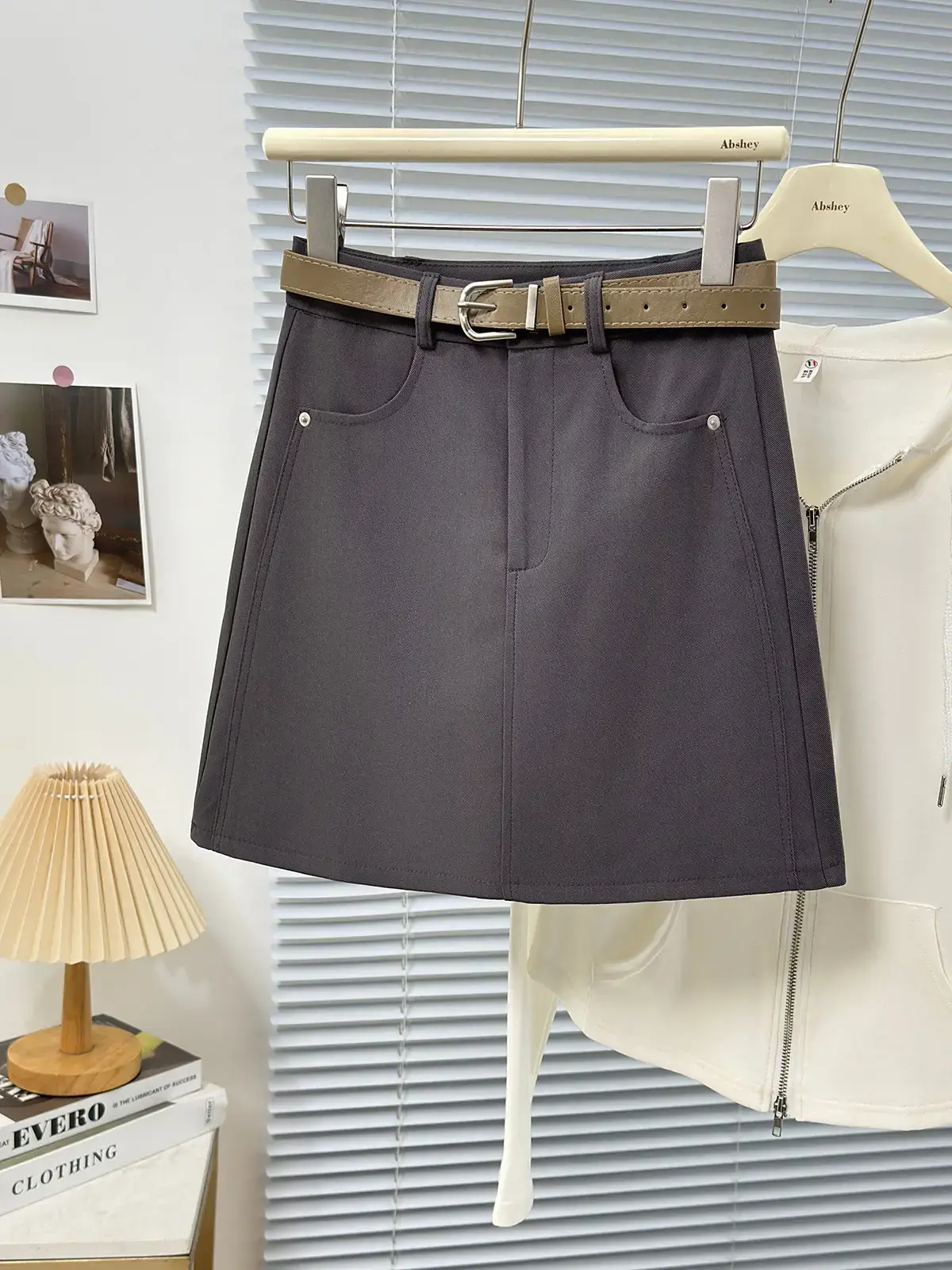2025 Spring Summer Casual Short Skirt High Waist Slim Belted - Image 3