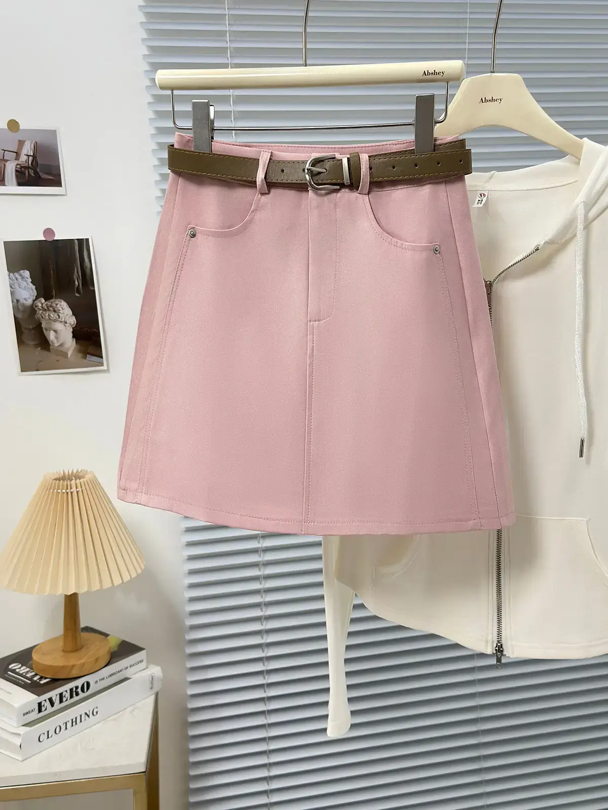 2025 Spring Summer Casual Short Skirt High Waist Slim Belted - Image 4