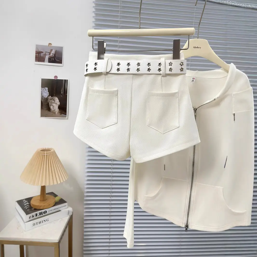 Women Black Hip Shorts with Belt 2025 Spring Summer