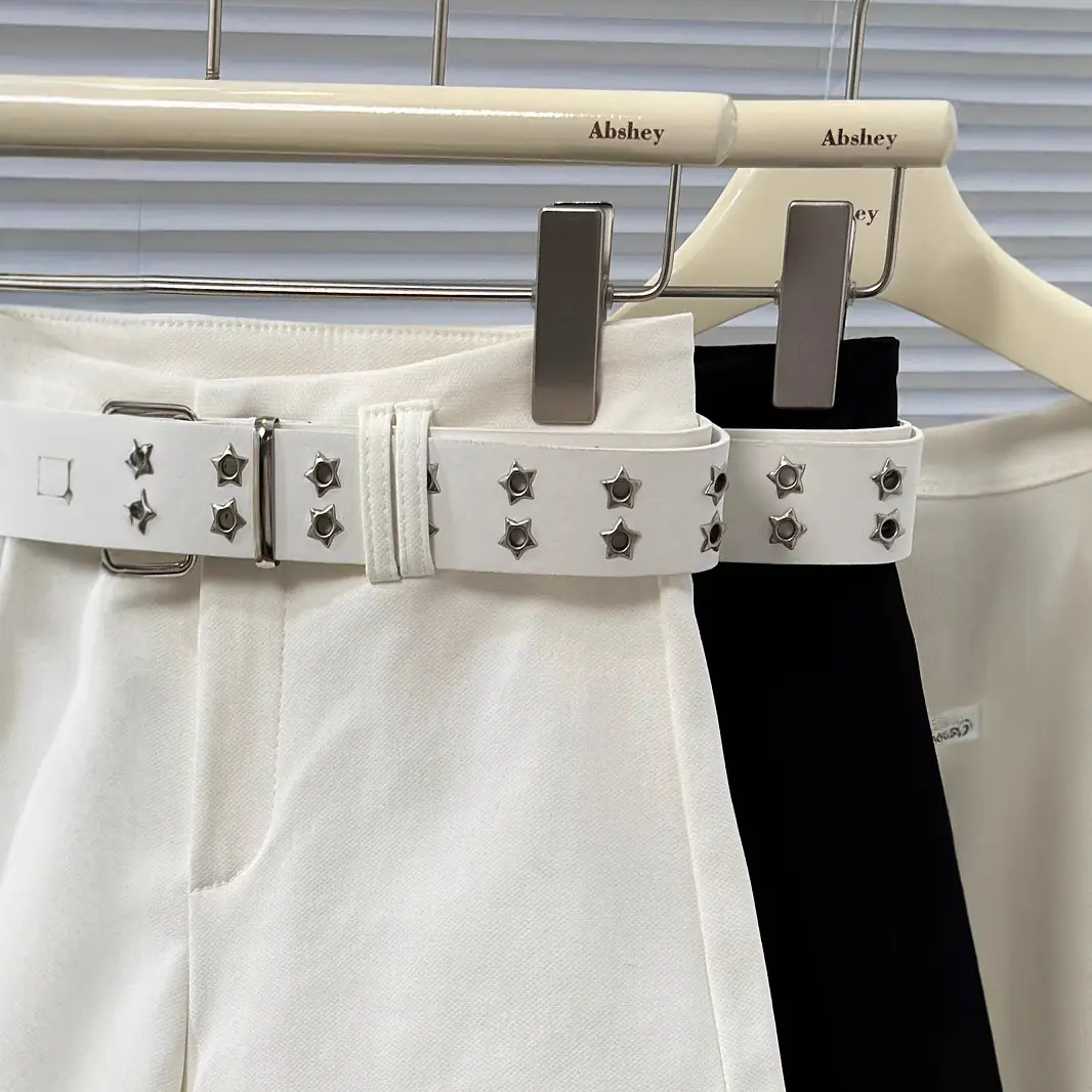 Women Black Hip Shorts with Belt 2025 Spring Summer