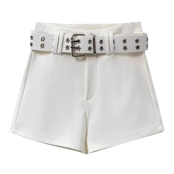 Women Black Hip Shorts with Belt 2025 Spring Summer