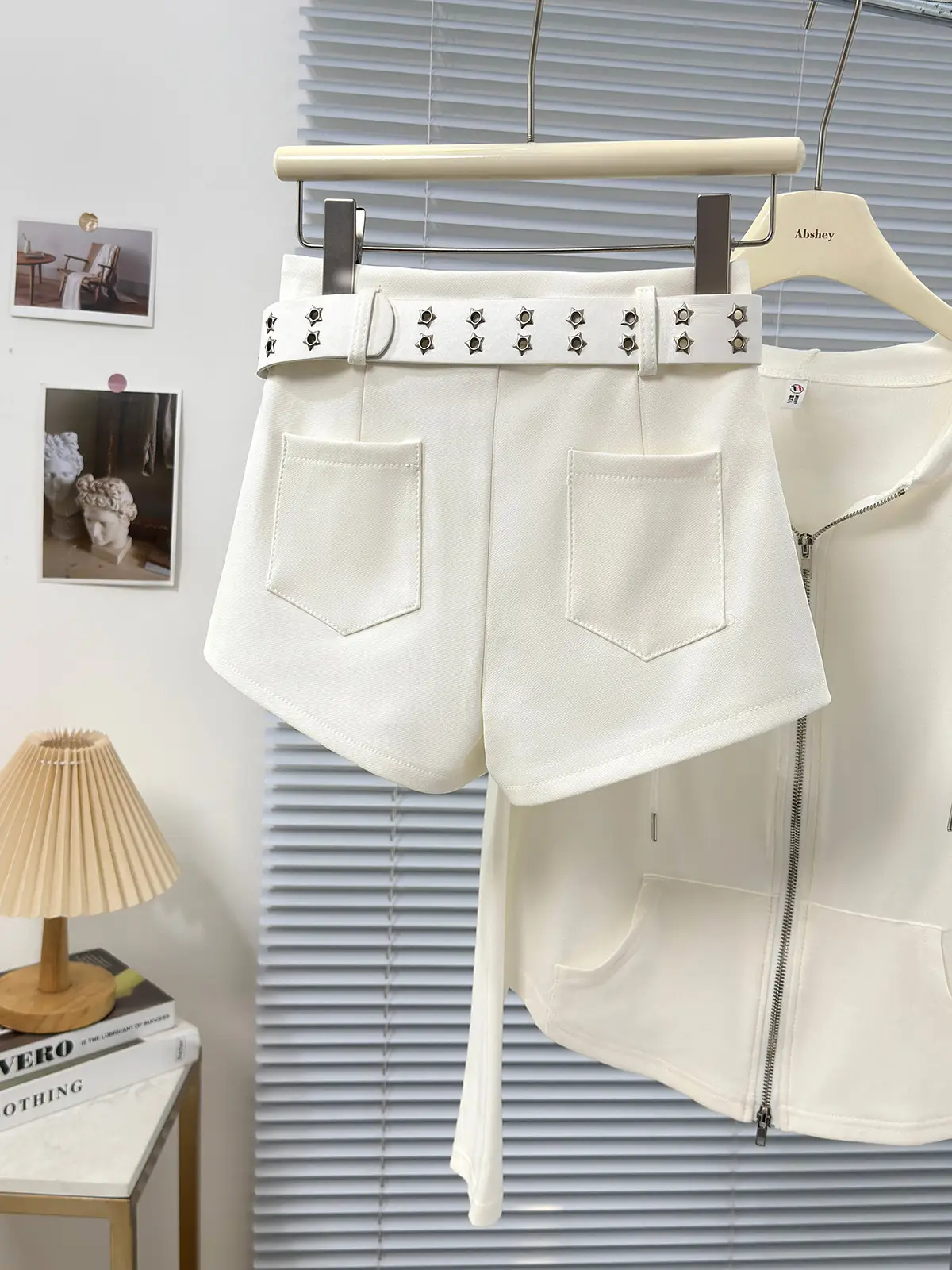 Women Black Hip Shorts with Belt 2025 Spring Summer — feature 12