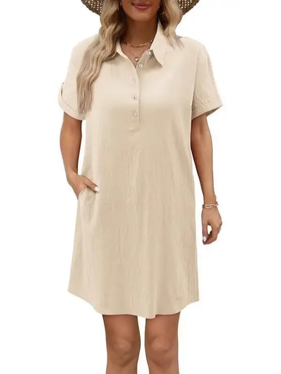 Women Cotton Button Dress Light Blue Summer Casual Pockets - Image 10