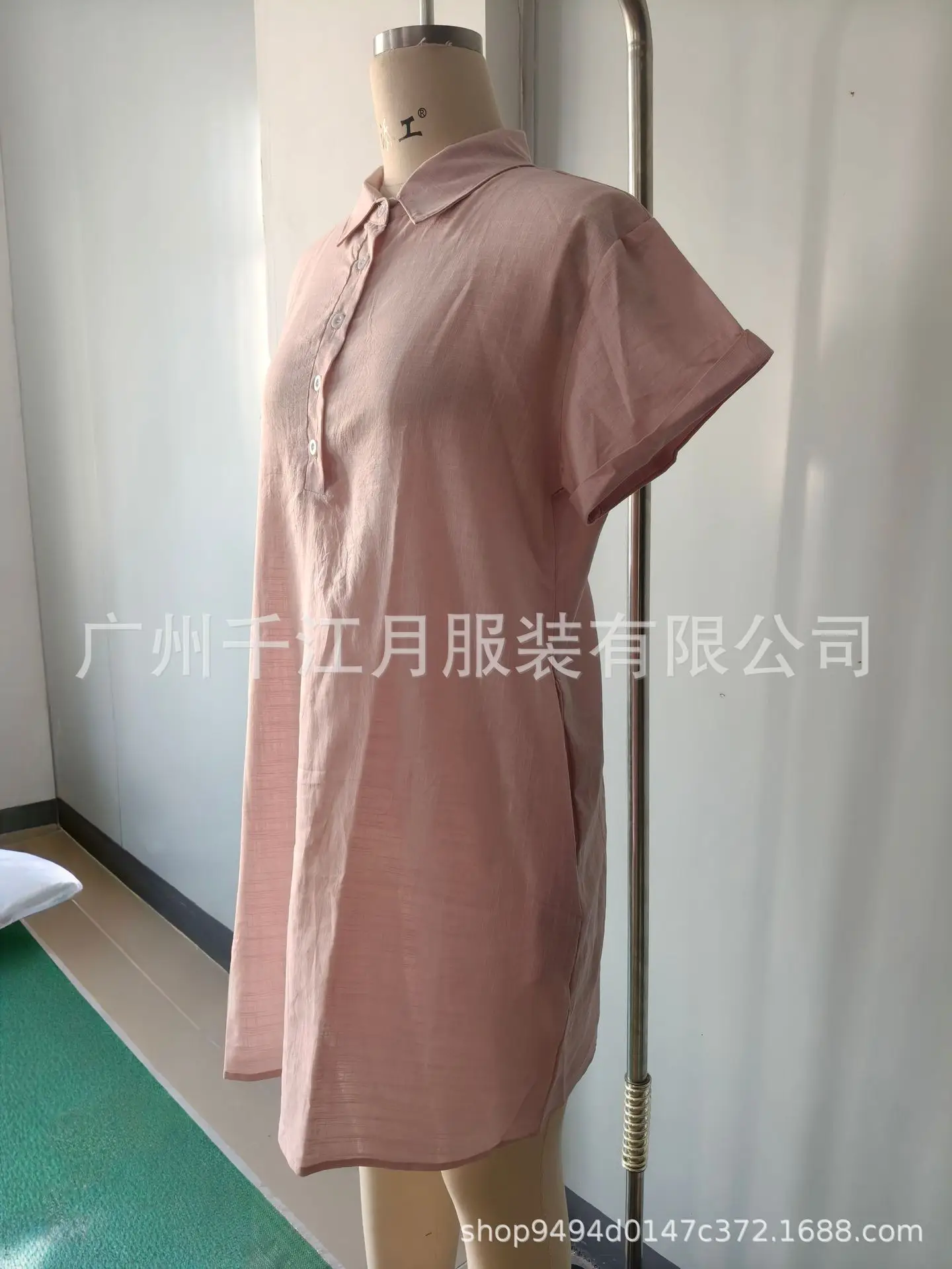 Women Cotton Button Dress Light Blue Summer Casual Pockets — feature 2